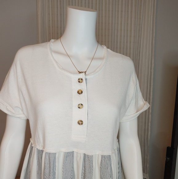 UO MARGO MIXED HENLEY T-SHIRT DRESS IN WHITE, XS - Picture 5 of 14